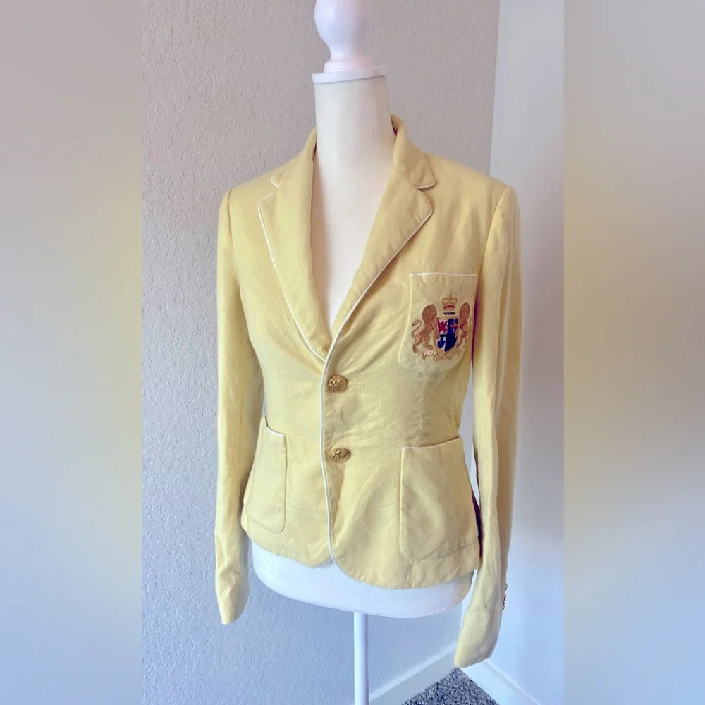 Y2k Preppy Ralph Lauren Rugby Yellow Wool Blazer - Picture 1 of 12
